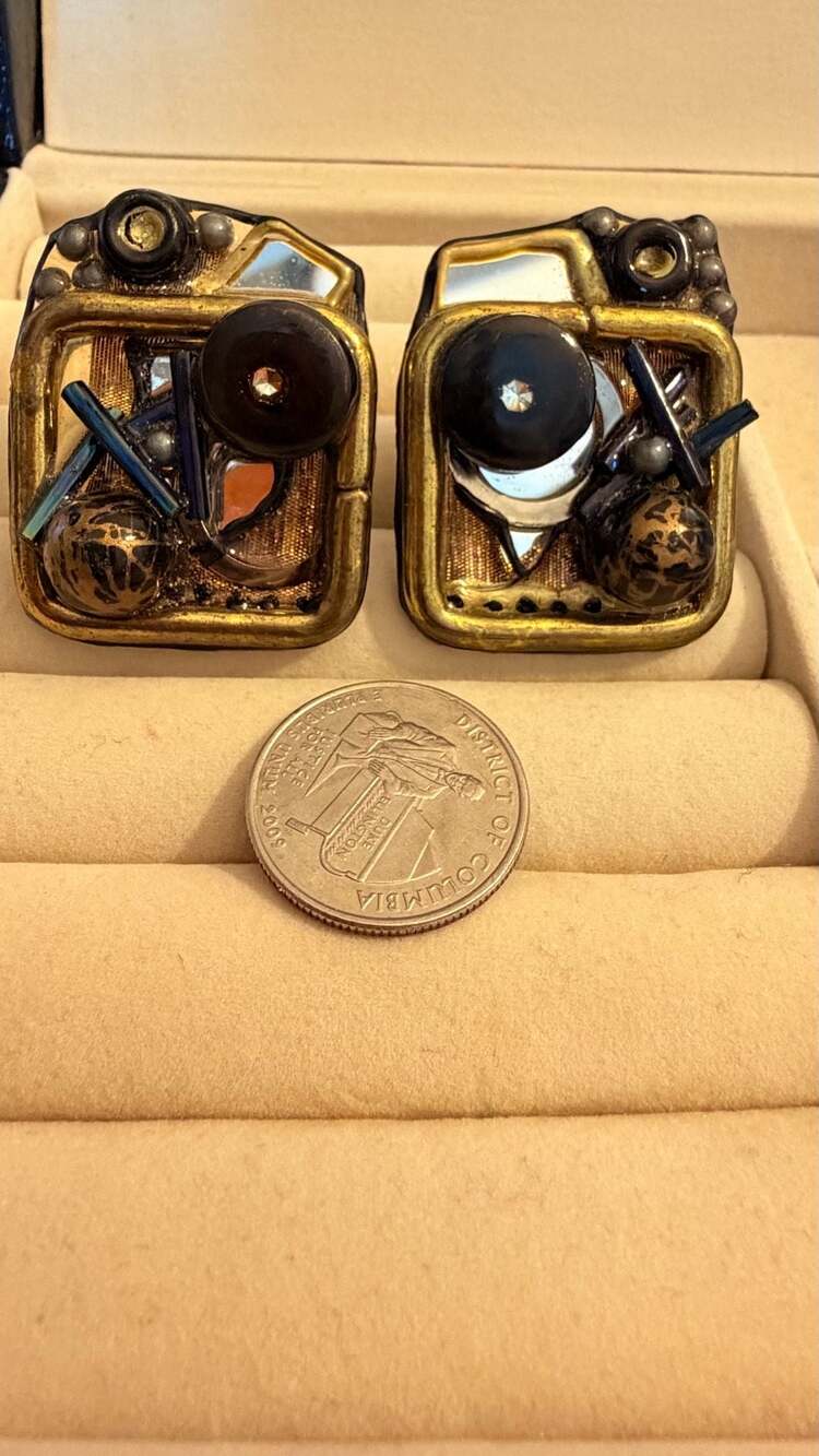 Vintage Mixed Media Brutalist Assemblage Earrings